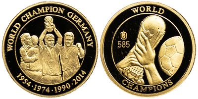 Great Britain Gold Medal 2014. Gold (.585), 0.51 g, 11 mm; Football World Champion, Germany; 