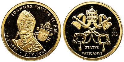 Italy Vatican Gold Medal 2013. Gold (.375), 0.51 g, 11 mm; Gold medal issued as part of the 