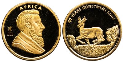 South Africa Gold Medal 2013. Gold (.585), 0.50 g, 13.5 mm; 40 Years of the Investment Coin. The 