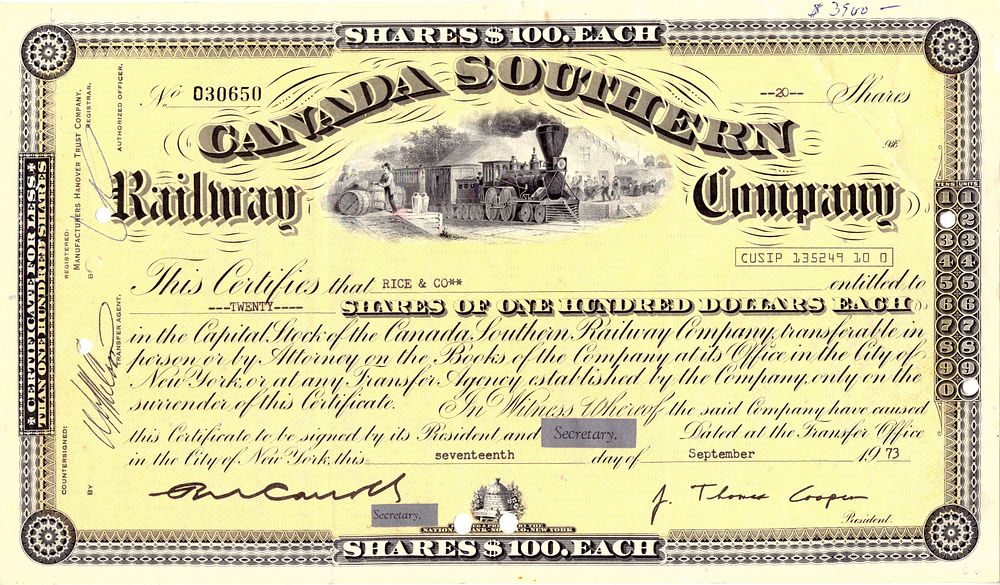 Canada Southern Railway Company 1973. Railways Company; XF