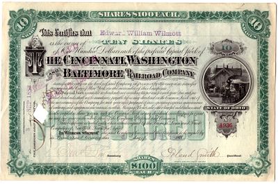 The Cencennate, Washington and Baltimore Railroad Company 1888. Railroad Company; XF