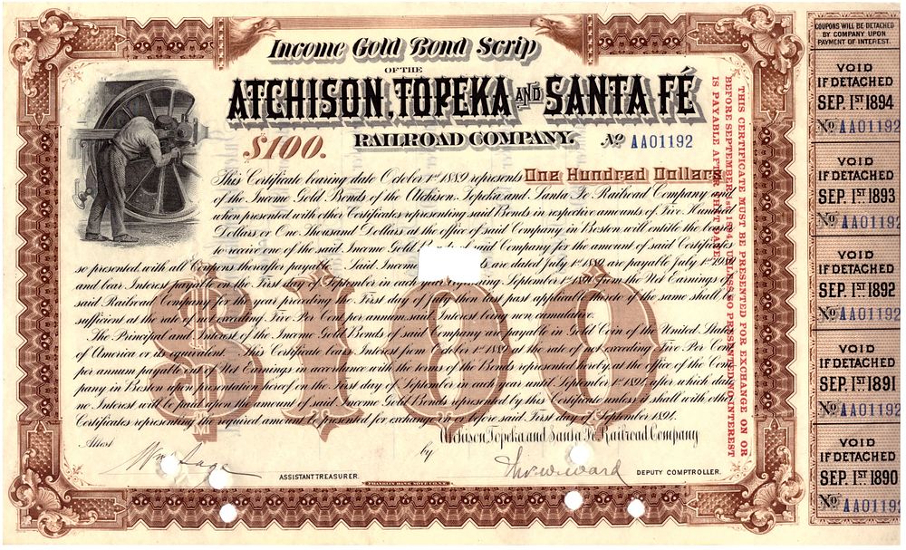 Atchison, Topeka and Santa Fe Railroad Company 1894. Railroad Company; XF