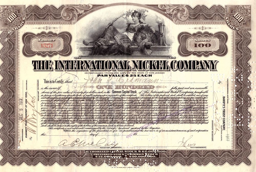 The Internetional Nickel Company 1917. Nickel Company; XF