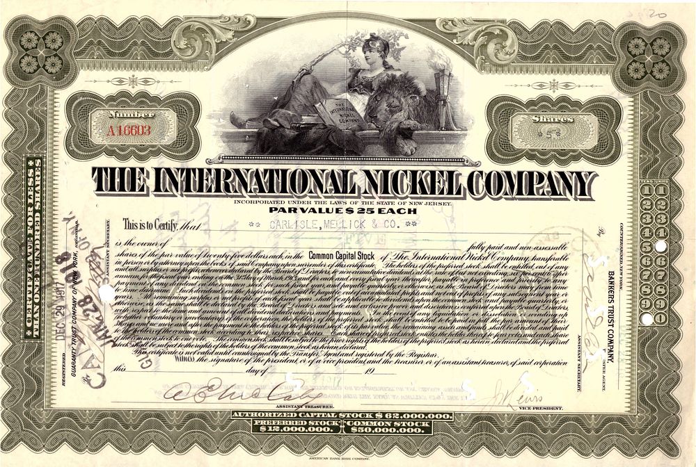 The Internetional Nickel Company 1918. Nickel Company; XF