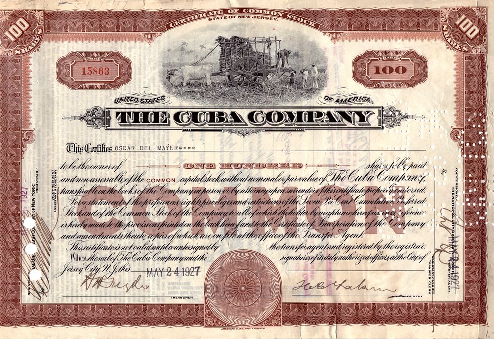 The Cuba Company 1927. Company; VF
