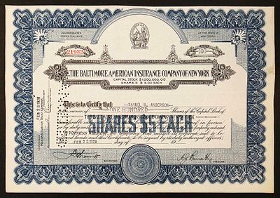 The Baltimore American Insurance Company of New York 1929. Insurance Company; AU