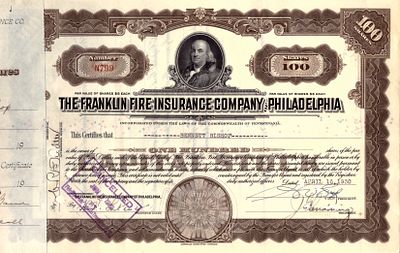 The Franklin Fire Insurance Philadelphia Company 1930. Insurance Company; XF