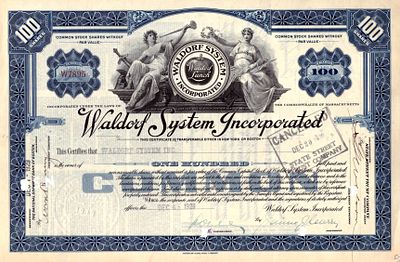 Waldorf System Incorporated Company 1930. Incorporated Company; XF