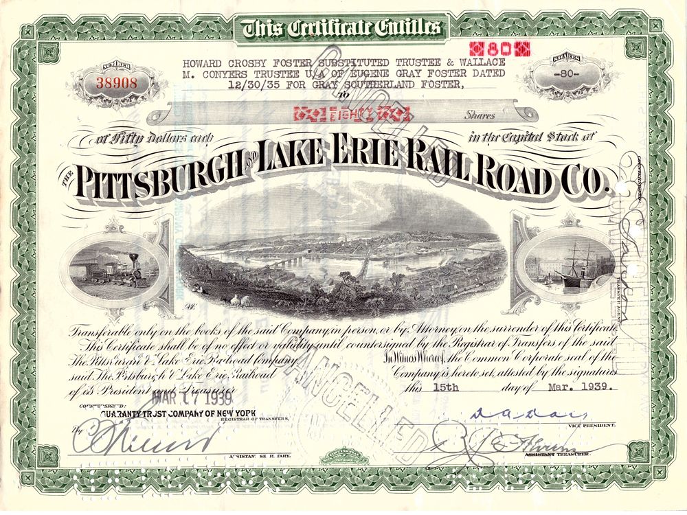The Pittsburgh Lake Erie Railroad Company 1939. Railroad Company; XF