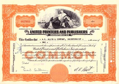 United Printers and Publishers Company 1959. Stock; AU