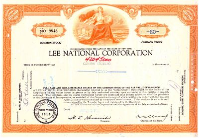 Lee National Corporation Company 1969. Stock; AU