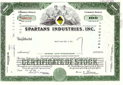 Spartans Industries Company 1970. Stock; XF