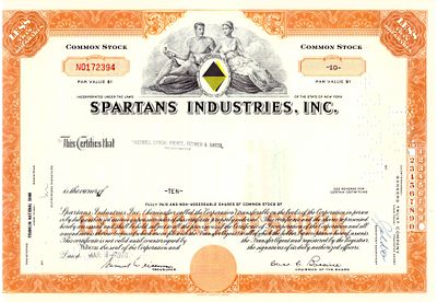 Spartans Industries Company 1970. Stock; XF
