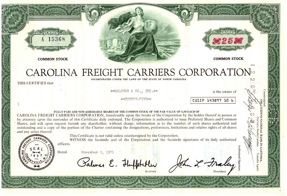 Carolina Freight Carriers Company 1971. Freight Company; AU