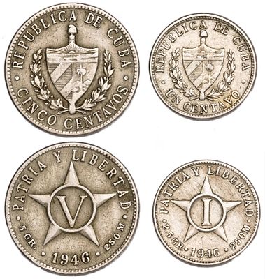 Cuba 1, 5 Centavos 1946. 2 pcs. VF/XF