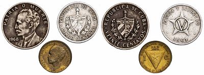 Cuba 1, 5, 20 Centavos 1953-68. 3 pcs. VF/XF