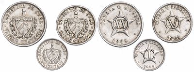 Cuba 1, 5, 20 Centavos 1966-79. 3 pcs. VF/XF