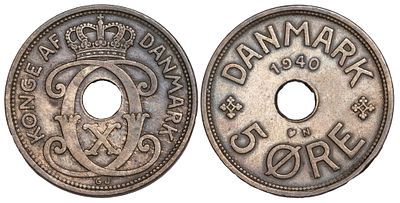 Denmark 5 Ore 1940. KM-827; XF