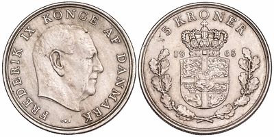 Denmark 5 Kroner 1968. KM-853.1; AU