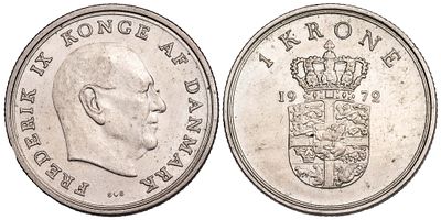 Denmark 1 Krone 1972. KM-851.2; AU