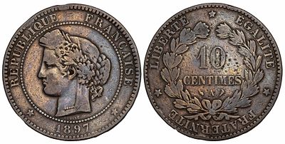 France 10 Centimes 1897-A. KM-815.1; Mintage 7,250,000; VF