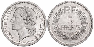 France 5 Francs 1950. KM-888; Mintage 128,372,000; UNC