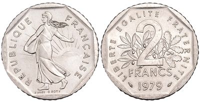 France 2 Francs 1979. KM-942.1; Mintage 130,000,000; UNC