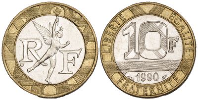 France 10 Francs 1990. KM-964.1; Mintage 249,964,000; UNC