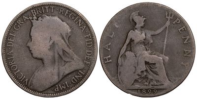 Great Britain 1/2 Penny 1899. KM-789; Mintage 12,109,000; F