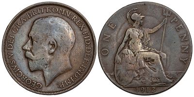 Great Britain 1 Penny 1912. KM-810; Mintage 48,306,000; VF