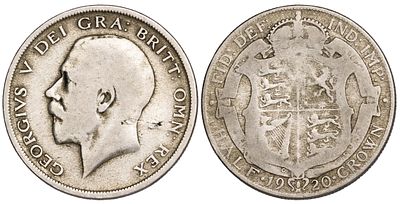 Great Britain 1/2 Crown 1920. Silver (.500), 13.60 g.; F