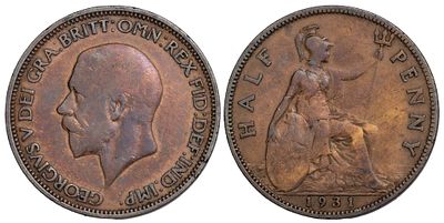 Great Britain 1/2 Penny 1931. KM-837; Mintage 19,435,000; VF