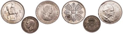 Great Britain 2, 5 Shillings 1951-53, 1 Crown 1965. 3 pcs. KM-878, 894, 910; Copper-nickel; 
