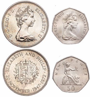 Great Britain 25, 50 New Pence 1970, 1972. 2 pcs. KM-913, 917; Copper-nickel; Royal silver 