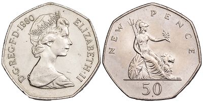 Great Britain 50 New Pence 1980. KM-913; Mintage 89,086,000; UNC