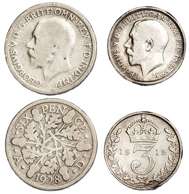 Great Britain Coins. 2 pcs. Silver, Total Weight 3.96 g.; VF/AU