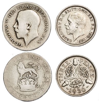 Great Britain Coins. 2 pcs. Silver, Total Weight 4.00 g.; VF/AU