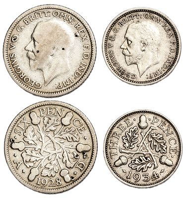 Great Britain Coins. 2 pcs. Silver, Total Weight 4.07 g.; VF/AU