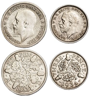 Great Britain Coins. 2 pcs. Silver, Total Weight 4.09 g.; VF/AU