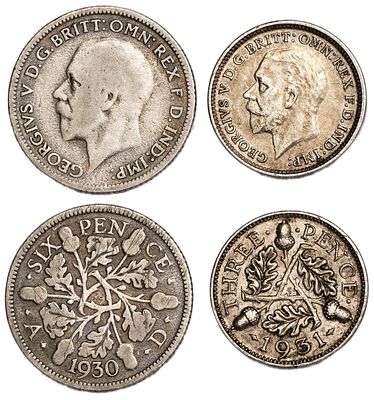 Great Britain Coins. 2 pcs. Silver, Total Weight 4.09 g.; VF/AU