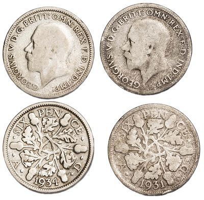 Great Britain Coins. 2 pcs. Silver, Total Weight 5.20 g.; VF/AU