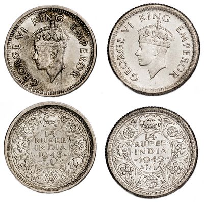 India Coins. 2 pcs. Silver, Total Weight 5.79 g.; VF/AU