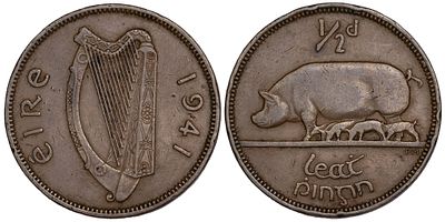 Ireland 1/2 Pence 1941. KM-10; Mintage 1,200,000; XF