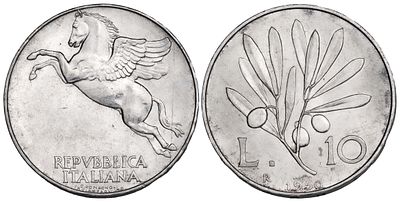 Italy 10 Lire 1950. KM-90; Mintage 53,211,000; UNC