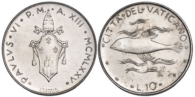 Italy Vatican City 10 Lire 1977. KM-119; UNC