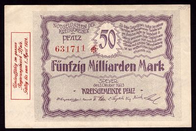 Germany Pfalz 50 Milliarden Mark 1923. AU