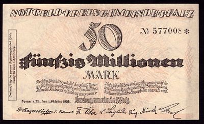 Germany Pfalz 50 Millionen Mark 1923. AU