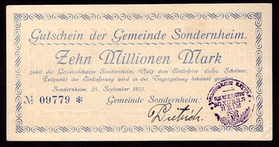 Germany Sondernheim 10,000,000 Mark 1923. Grab-S1001; AU