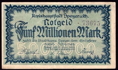 Germany Speyer 5,000,000 Mark 1923. Grab-S1013; VF