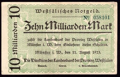 Germany Westfalen 10 Milliarden Mark 1923. Grab-WFA-22; VF
